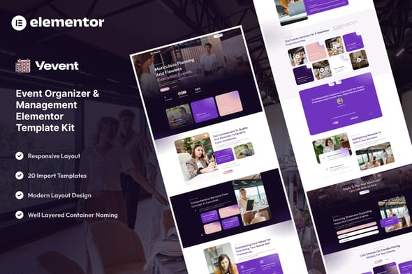 Vevent - Kit de plantillas Elementor para organizadores y planificadores de eventos